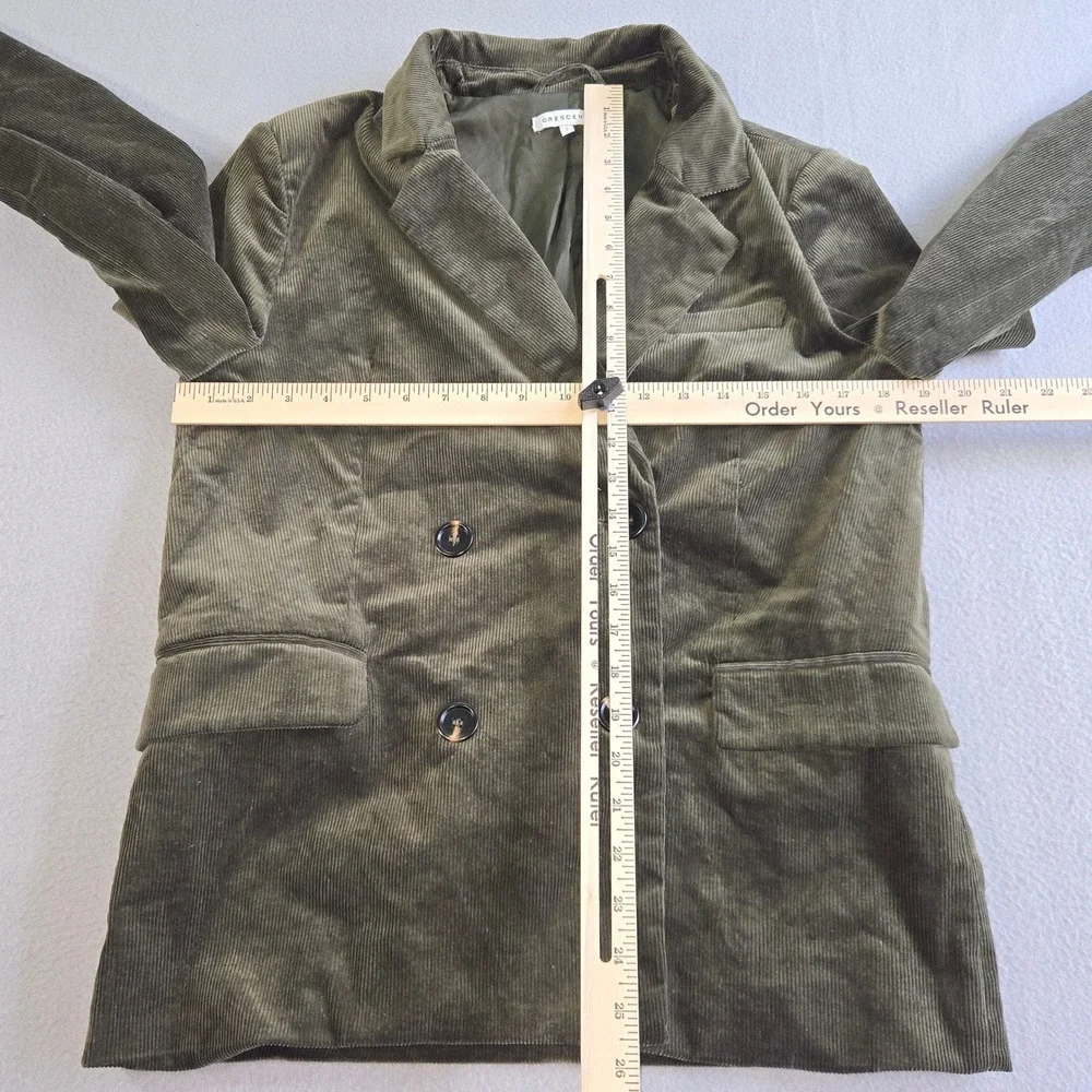 Crescent Corduroy Blazer Womens Small Olive Green Double Breasted CJ7487